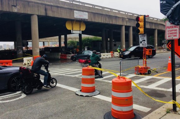 RIOC's 2019 Budget, New (and Temporary) Dynamics Essential Roosevelt Island Helix repairs clogged traffic in June, 2018.